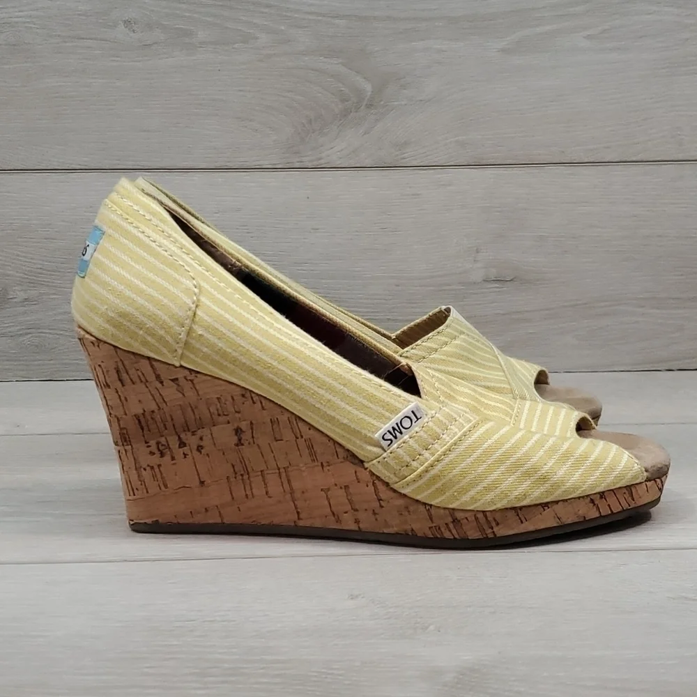 Toms Women Espadrille Stripe Wedge Comfort Sandals shoes sz 7